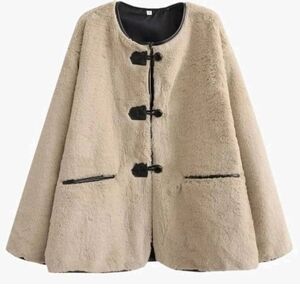 Vimyig Women Long Sleeve Fleece Jacket Single-Breasted Ivory Coat Size Medium